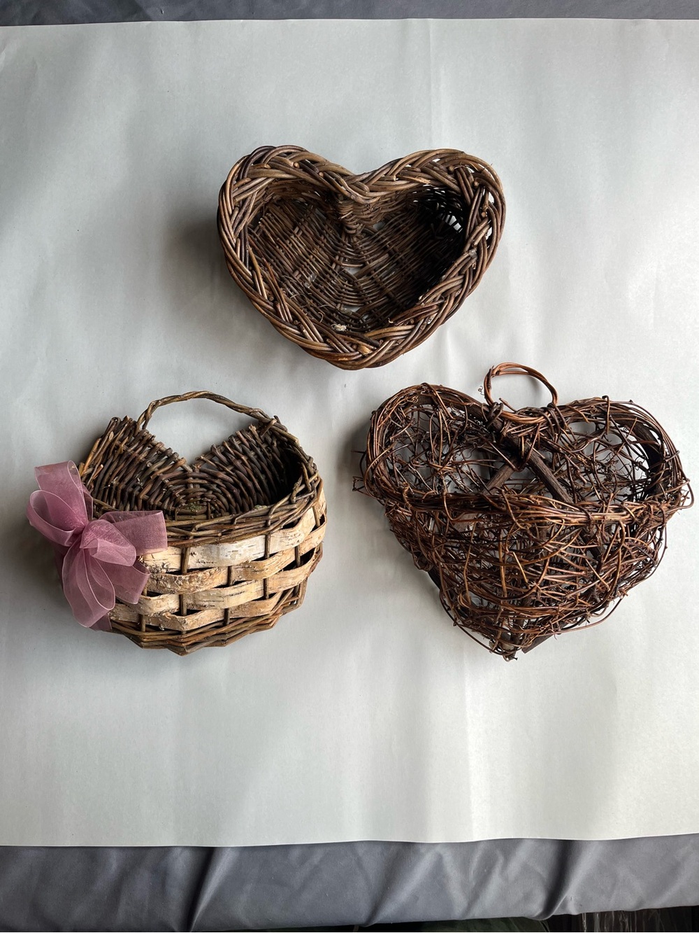 Vintage Cottagecore Heart Shaped Basket - Wall Basket Bundle of 3